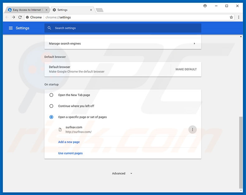 Removing surfnav.com from Google Chrome homepage