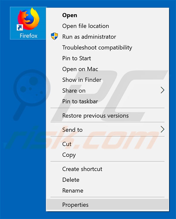 Removing surfnav.com from Mozilla Firefox shortcut target step 1