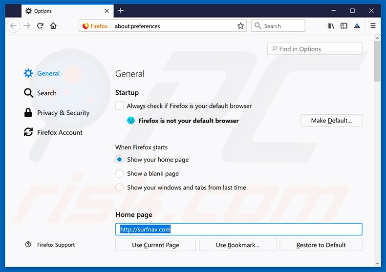Removing surfnav.com from Mozilla Firefox homepage