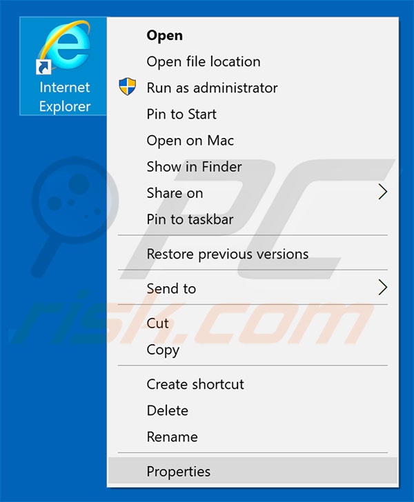 Removing surfnav.com from Internet Explorer shortcut target step 1