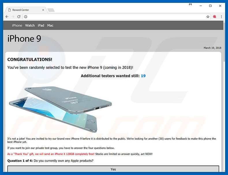 You've Been Selected To Test iPhone 9 adware