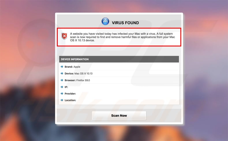virus found POP-UP scam Mac