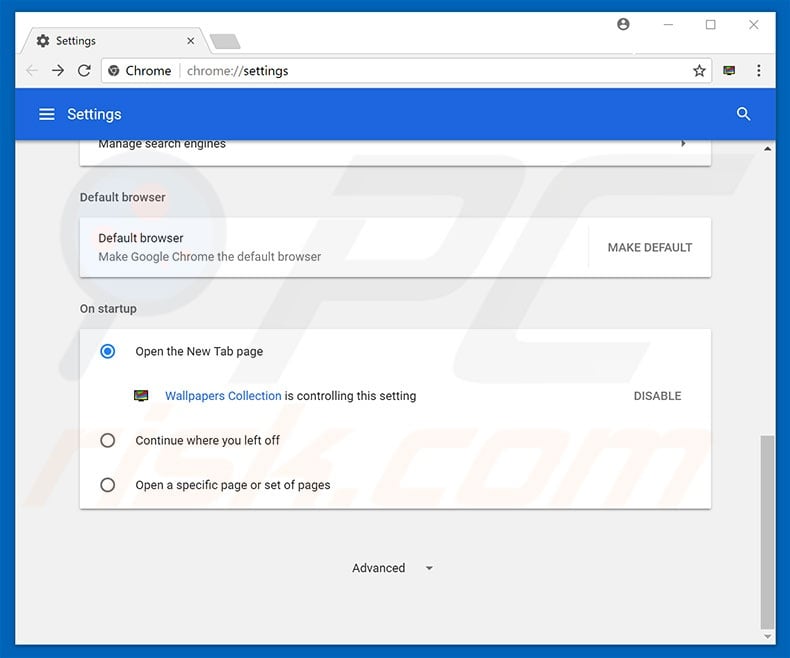 Removing search.wallpaperscollection.pro from Google Chrome homepage