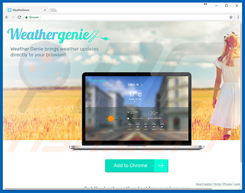WeatherGenie browser hijacker promoting website