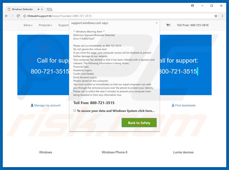 windows warning alert pop-up scam variant 3