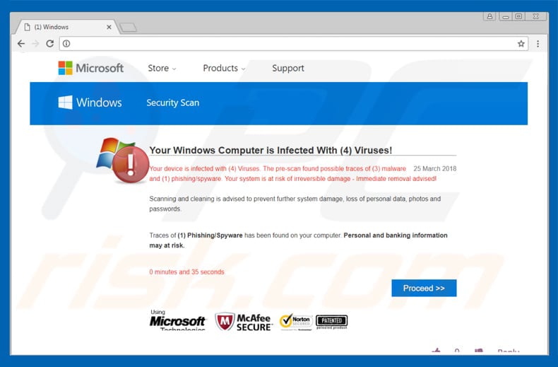 your windows computer is infected with 4 viruses scam variant