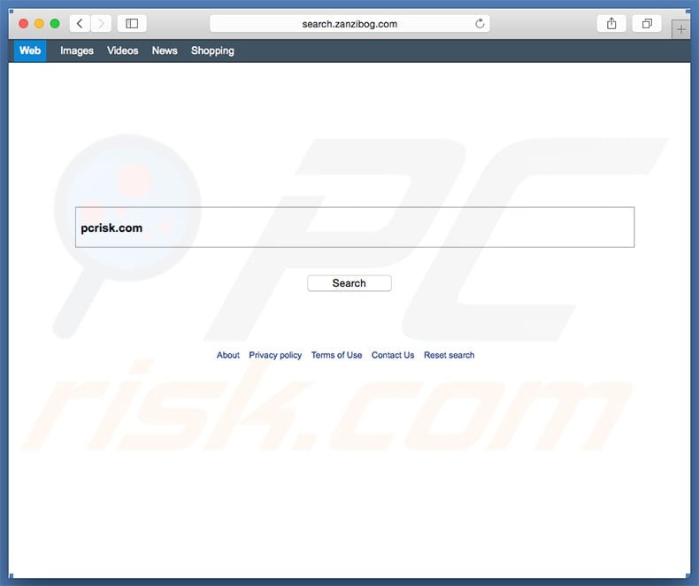 search.zanzibog.com browser hijacker on a Mac computer