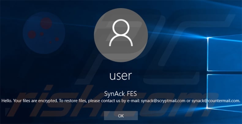 SynAck ransomware windows login screen