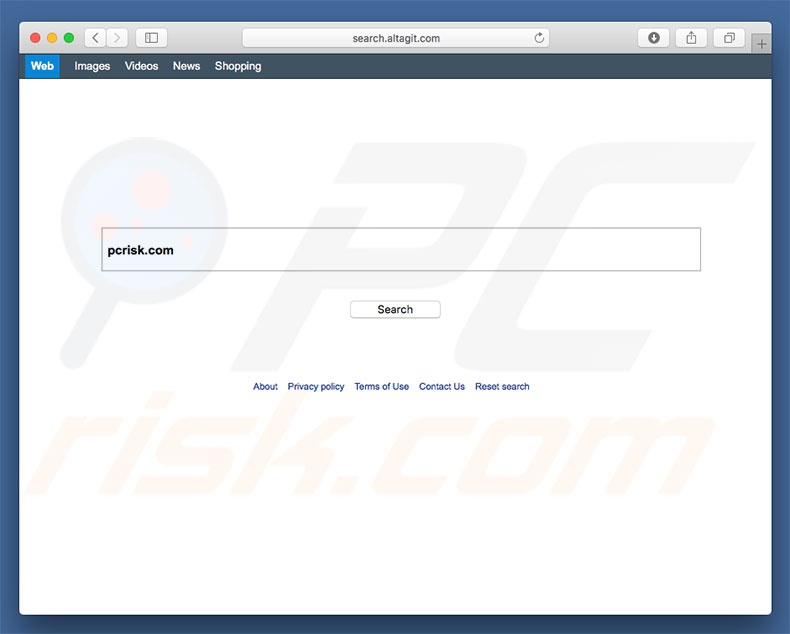 search.altagit.com browser hijacker on a Mac computer