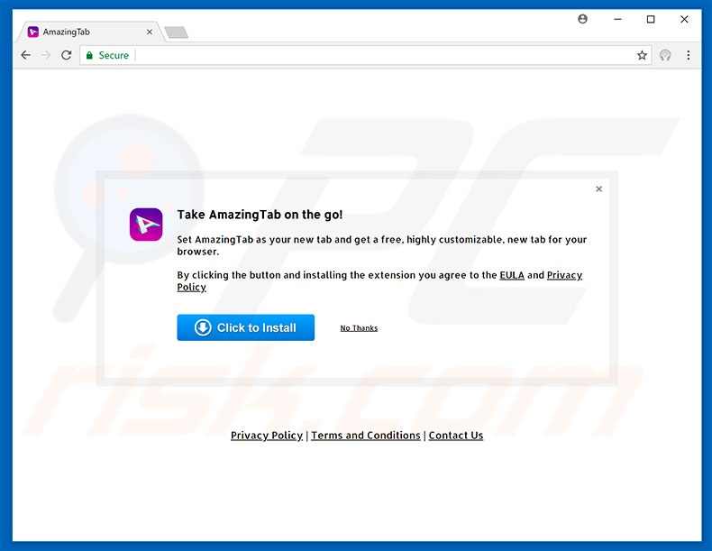 Pop-up ad used to promote AmazingTab browser hijacker