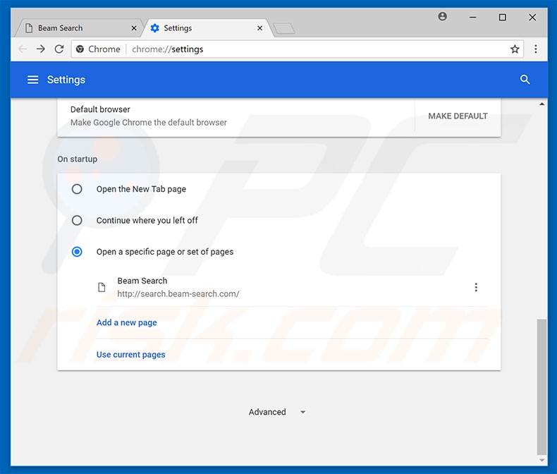 Removing search.beam-search.com from Google Chrome homepage