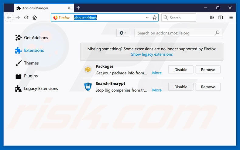 Removing search.beam-search.com related Mozilla Firefox extensions