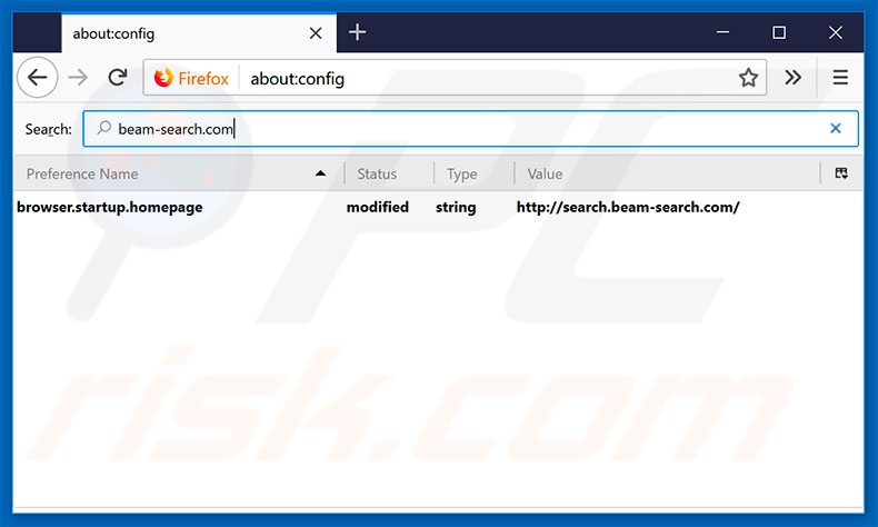 Removing search.beam-search.com from Mozilla Firefox default search engine