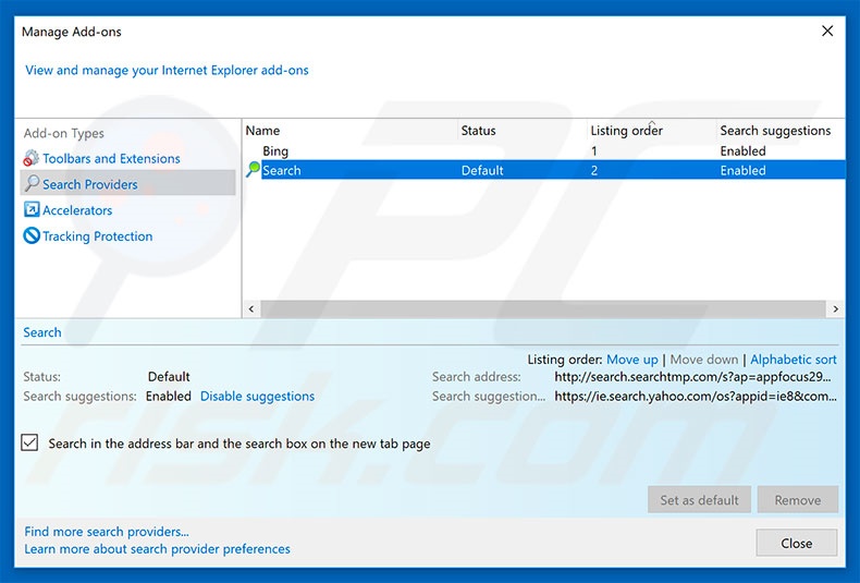 Removing search.beam-search.com from Internet Explorer default search engine