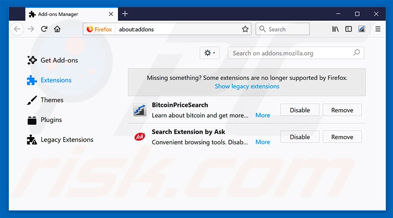 Removing hp.myway.com related Mozilla Firefox extensions