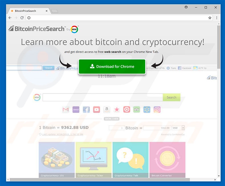Website used to promote BitcoinPriceSearch browser hijacker