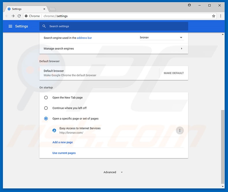 Removing bronav.com from Google Chrome homepage