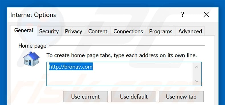 Removing bronav.com from Internet Explorer homepage