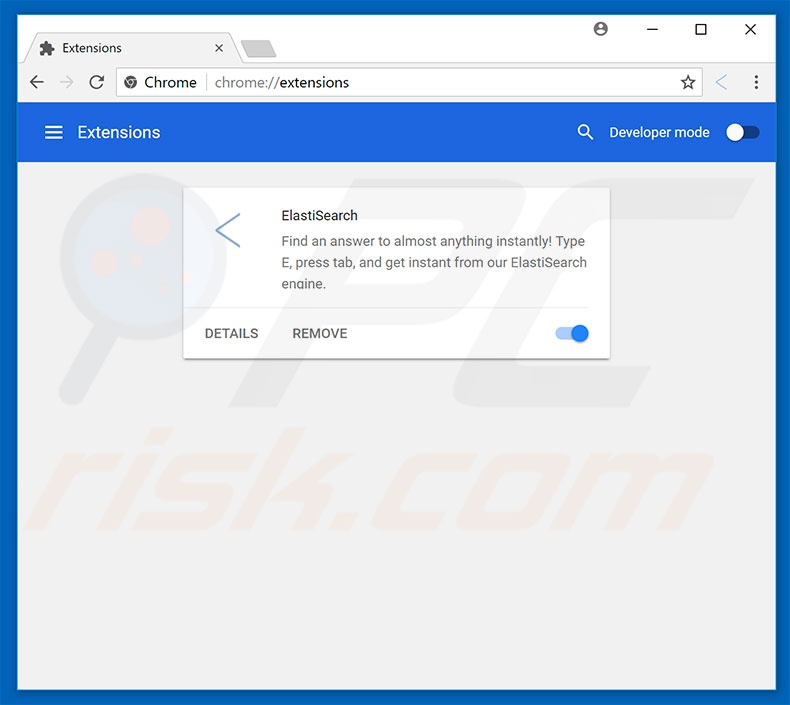 Removing elastisearch.com related Google Chrome extensions