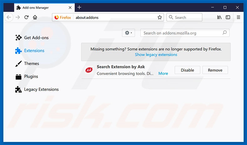 Removing elastisearch.com related Mozilla Firefox extensions