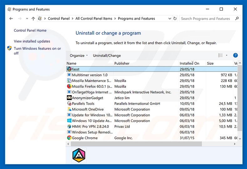 FAssistant adware uninstall via Control Panel