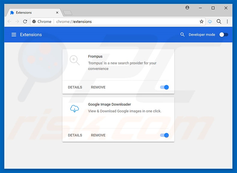 Removing frompus.club related Google Chrome extensions