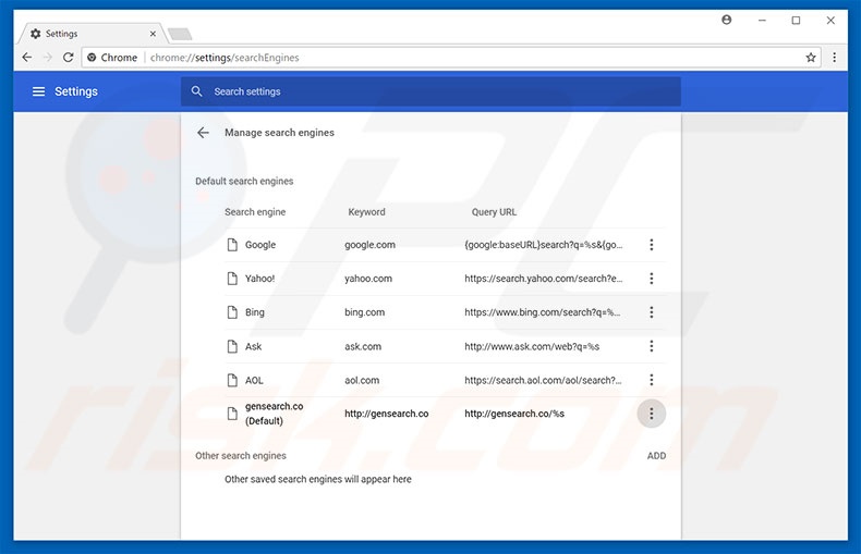 Removing gensearch.co from Google Chrome default search engine