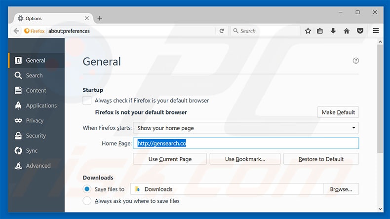 Removing gensearch.co from Mozilla Firefox homepage