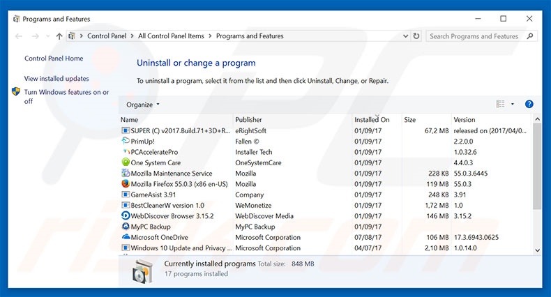 gensearch.co browser hijacker uninstall via Control Panel