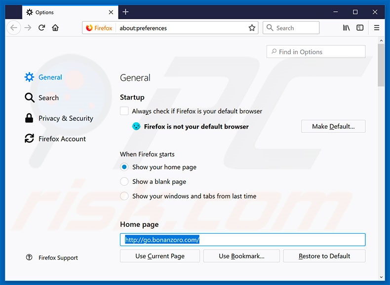Removing go.bonanzoro.com from Mozilla Firefox homepage