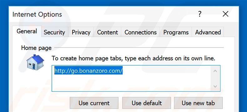 Removing go.bonanzoro.com from Internet Explorer homepage