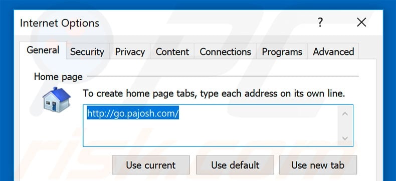 Removing go.pajosh.com from Internet Explorer homepage