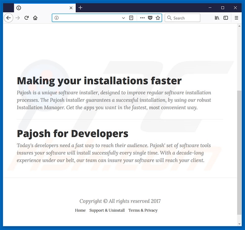 Website used to promote Pajosh browser hijacker
