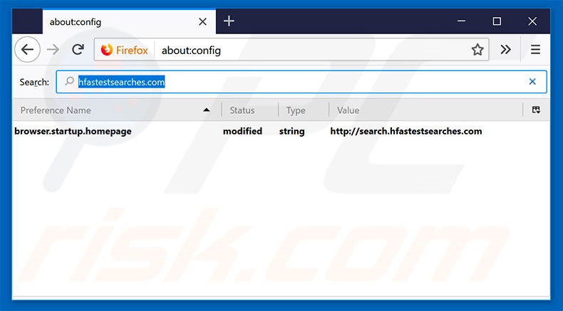 Removing search.hfastestsearches.com from Mozilla Firefox default search engine