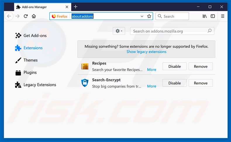 Removing search.hfastrecipefinder.com related Mozilla Firefox extensions