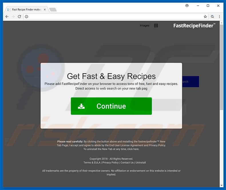 Website used to promote Fast Recipe Finder browser hijacker
