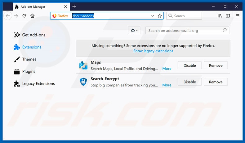 Removing search.hgomapsandirections.com related Mozilla Firefox extensions