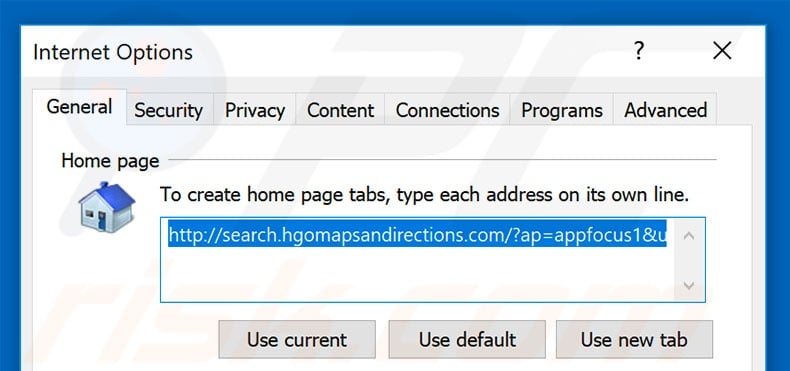 Removing search.hgomapsandirections.com from Internet Explorer homepage