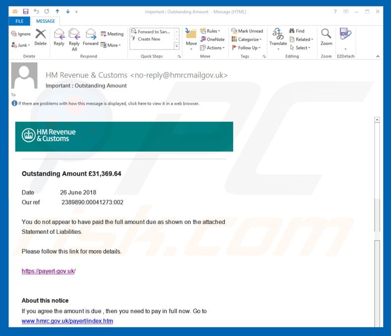HM Revenue & Customs Outstanding Amount malware