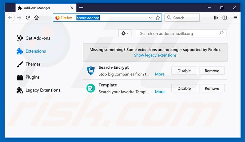 Removing search.hmytemplates.co related Mozilla Firefox extensions