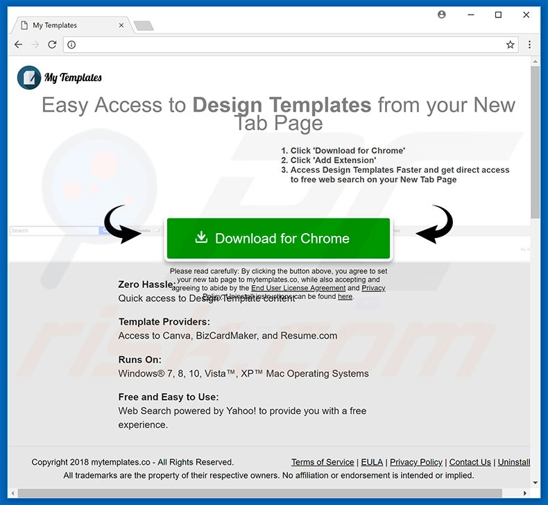 Website used to promote My Templates browser hijacker