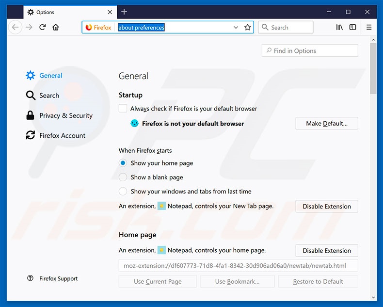 Removing search.hnotepadpro.co from Mozilla Firefox homepage