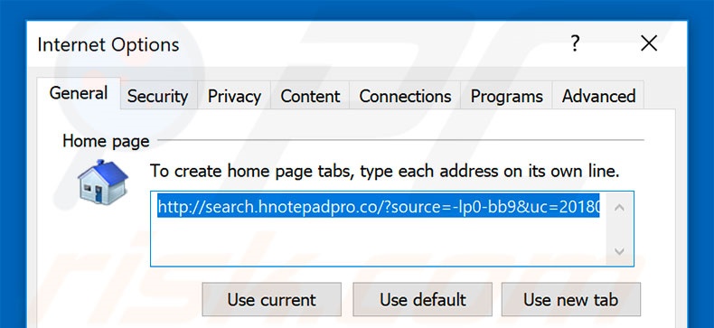 Removing search.hnotepadpro.co from Internet Explorer homepage
