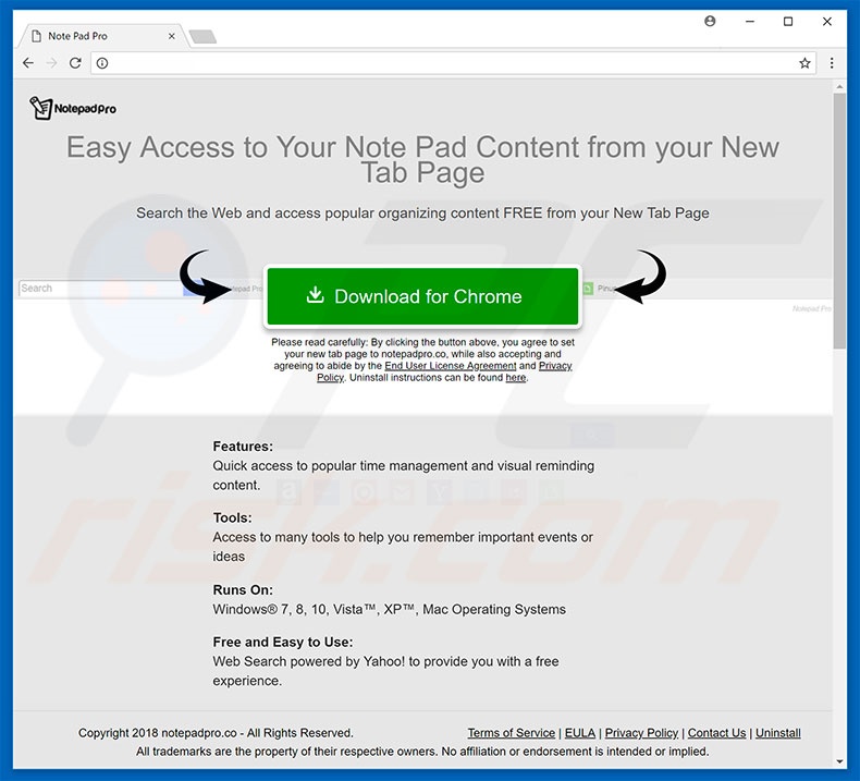 Website used to promote Notepad Pro browser hijacker