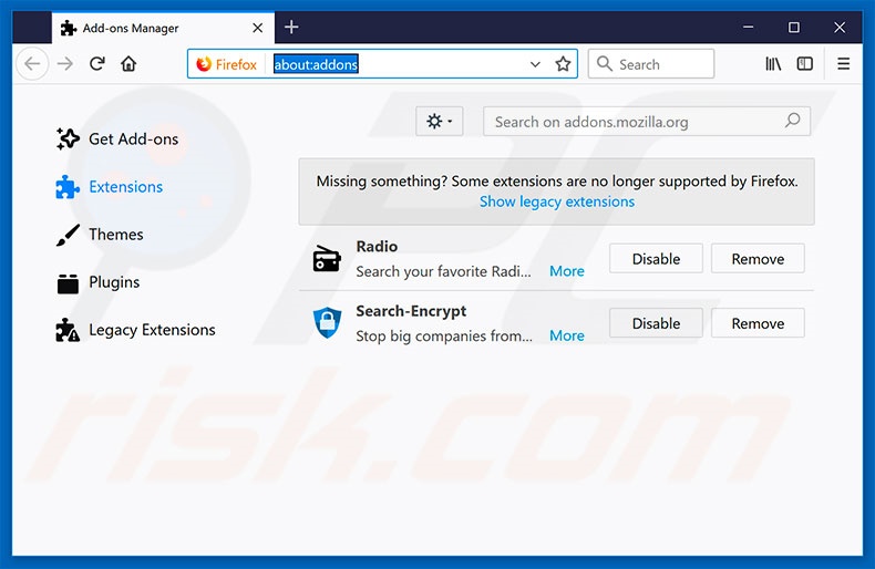 Removing search.hontheradio.co related Mozilla Firefox extensions