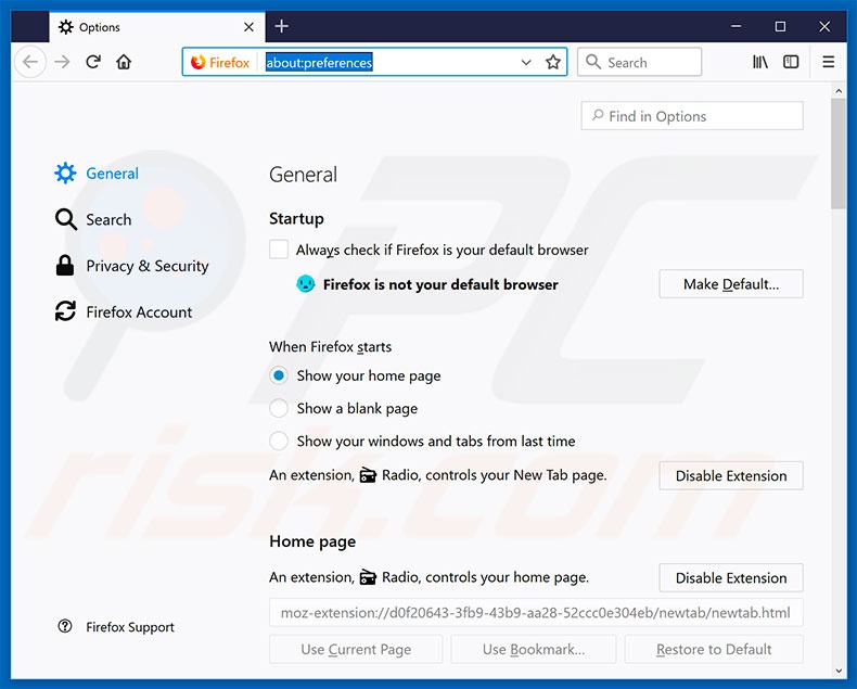Removing search.hontheradio.co from Mozilla Firefox homepage