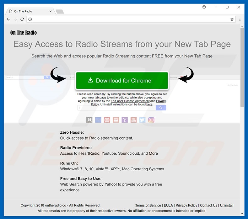 Website used to promote On The Radio browser hijacker