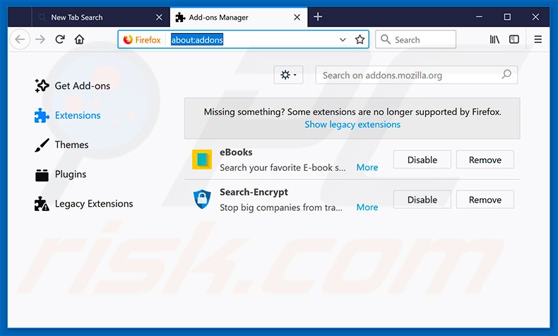 Removing search.hthebookhub.co related Mozilla Firefox extensions