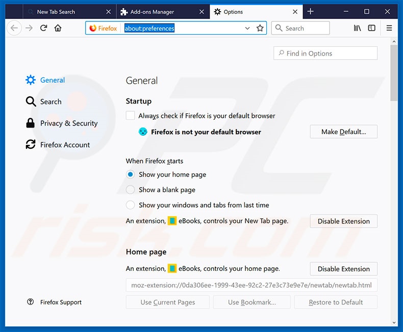 Removing search.hthebookhub.co from Mozilla Firefox homepage