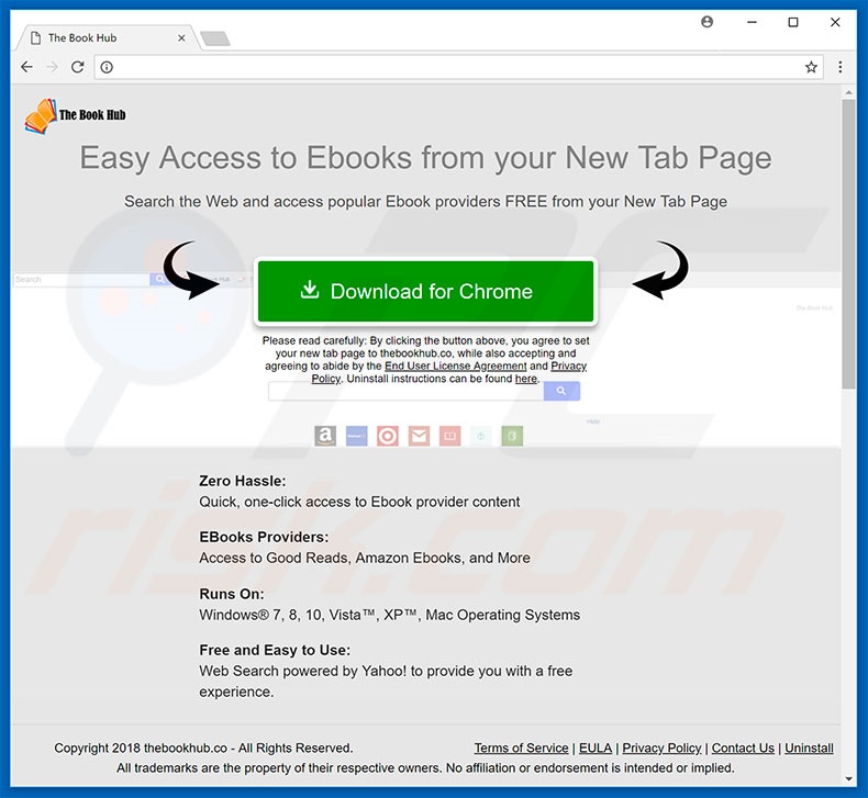 Website used to promote The Book Hub browser hijacker